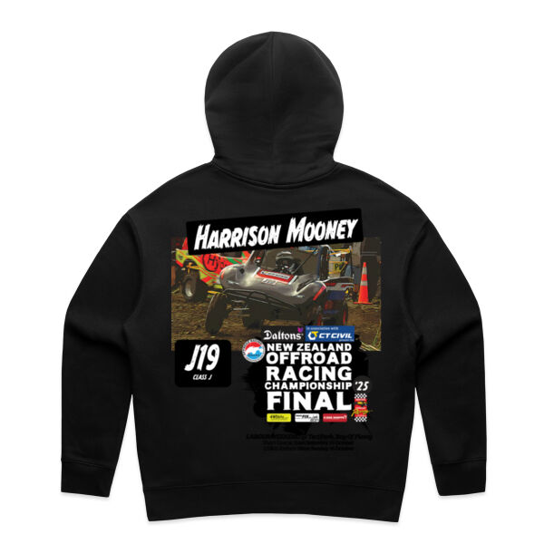 J19 Harrison Mooney ORANZ Final 2025 Print on Back of Ladies Half Zipper Hoodie - All Sizes - Black Thumbnail