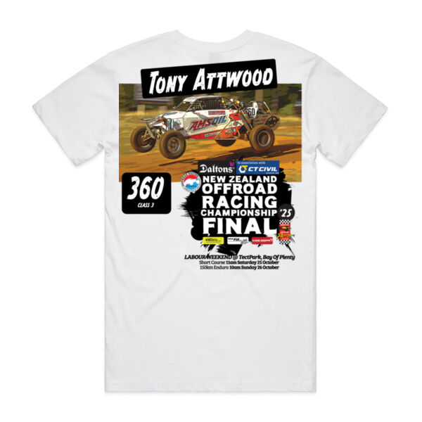 360 Tony Attwood ORANZ NZ Offroad Racing Championship 2025 FINAL tee shirt - All colours, all sizes Thumbnail